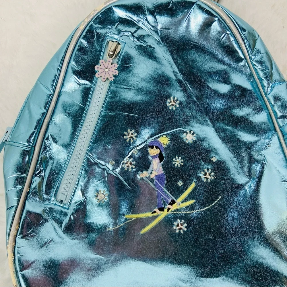 Gymboree Ski bunny embroidered Blue Metallic kids one shoulder small Backpack